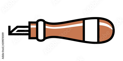 Photos Crafting tools for intricate work, featuring a wooden handled awl or skiver for