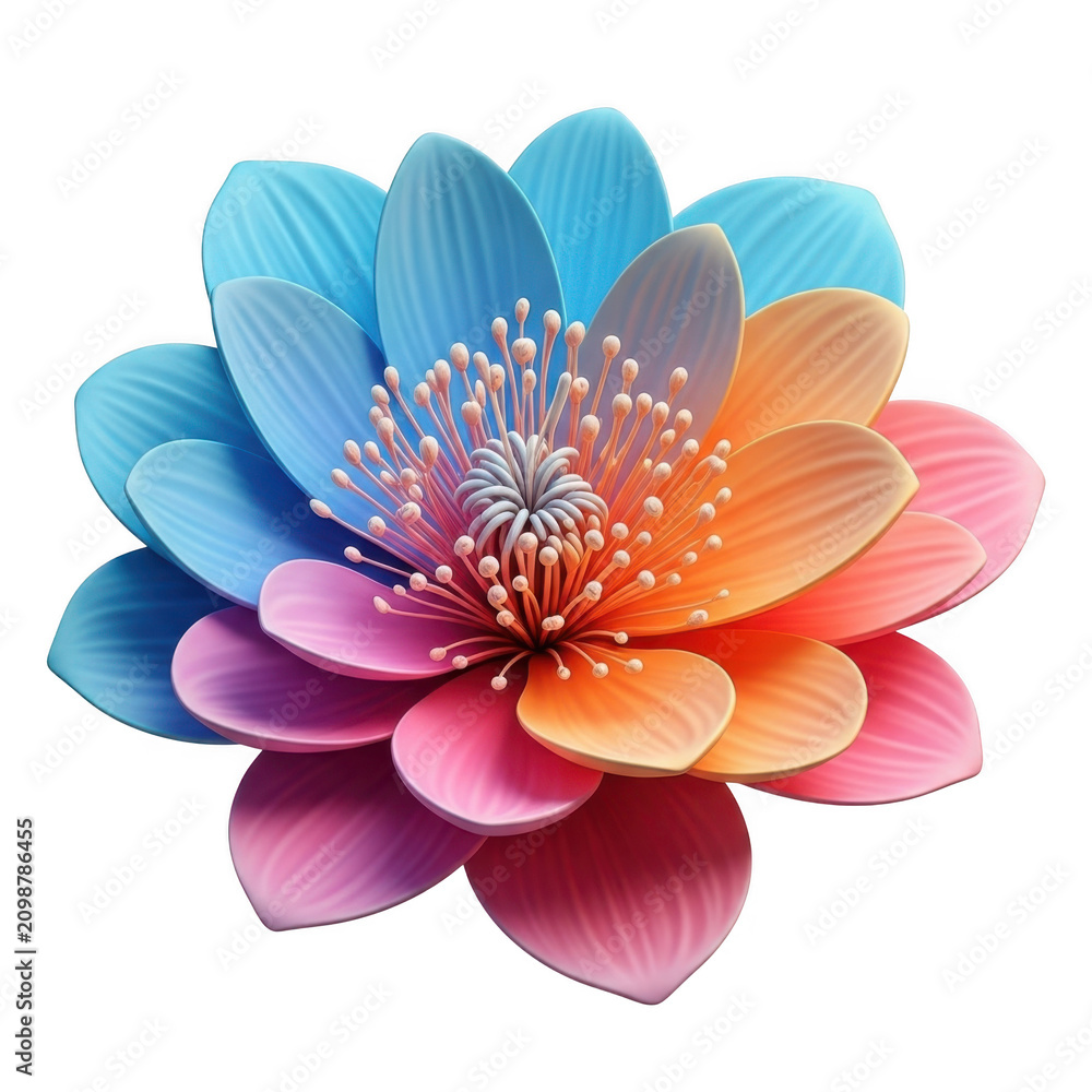 Fototapeta premium Vibrant multi-colored flower in full bloom isolated on transparent background