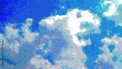 Cuadro en lienzo Blue halftone cloud sky background with dotted texture and retro print effect