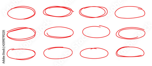 Hand-Drawn red Scribbled Circle Elements Set
