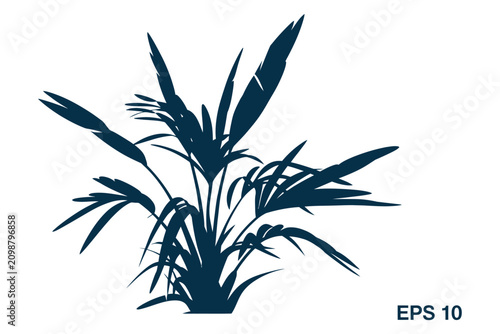 Grass Bush Vector Silhouette Featuring Wild Plants, Botanical Leaves, Garden Shrubs, And Natural Foliage Elements, Clean Black Illustration Isolated On White Background For Landscaping And Nature Desi