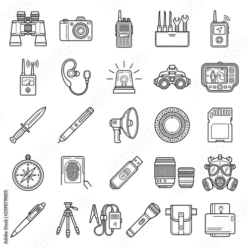 Photos Security and Surveillance Equipment Icons: Investigation, Safety, and Technology