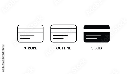 Foto Three different styles of rectangular shapes including stroke, outline, and soli