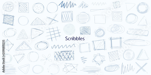 Hand Drawn Scribbles Collection Blue Lines On White Background