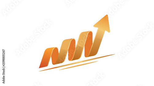 Orange ribbon arrow pointing up representing financial growth and success