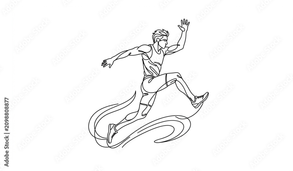 Fototapeta premium Continuous one line athlete sport figure vector illustration isolated on white