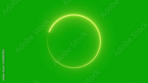 neon circle frame overlay 4k, glowing neon circular border pulsing animation, live streaming neon sign circle effect. alpha channel seamless loop. green screen