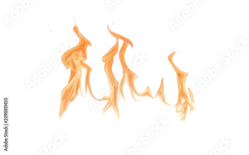 Dancing orange flames with wisps of smoke during a controlled burn isolated on transparent background