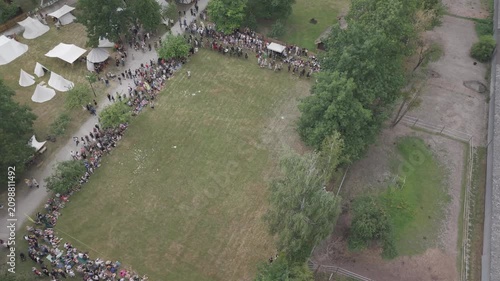 Knight-themed event at the very old vilage drone shot d-log