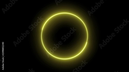 neon circle frame overlay 4k, glowing neon circular border pulsing animation, live streaming neon sign circle effect. alpha channel seamless loop.