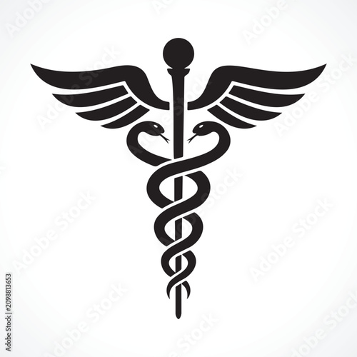 Medical Caduceus Symbol with Winged Staff and Twin Serpents Healthcare Logo Vector Icon
