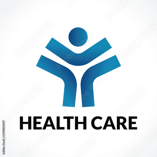 Modern Healthcare People Care Logo with Human Figure Blue Gradient Medical Vector Icon