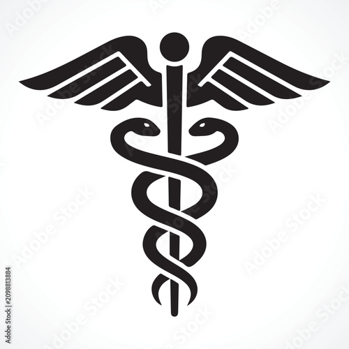 Winged Medical Caduceus Symbol with Serpent Staff Healthcare Logo 