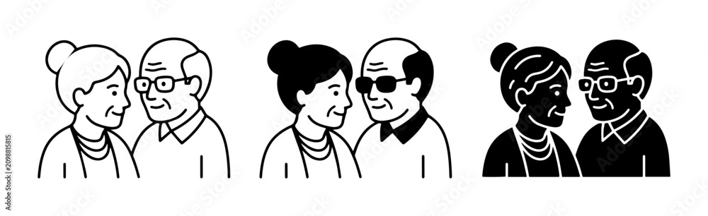 Fototapeta premium Elderly Couple Icons, Senior Love, Retirement Lifestyle, Diverse Representation