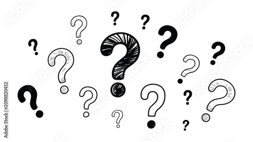 Hand-Drawn Black Question Marks Collection, isolated on transparent background, vector illustration, handwritten punctuation symbols, curiosity concept, communication design elements