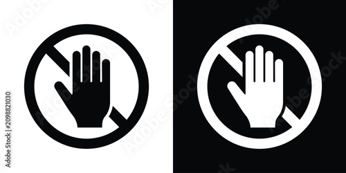 Open hand inside a no entry / prohibited ban sign. Clean vector graphic for access denied, stop, forbidden actions, and security warning concepts.