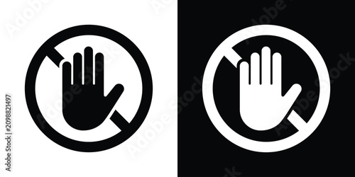 Open hand inside a no entry / prohibited ban sign. Clean vector graphic for access denied, stop, forbidden actions, and security warning concepts.