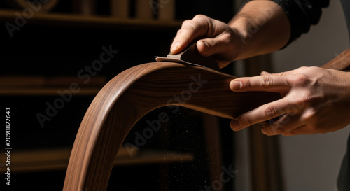 Craftsman Precisely Sanding Curved Wood Furniture Piece