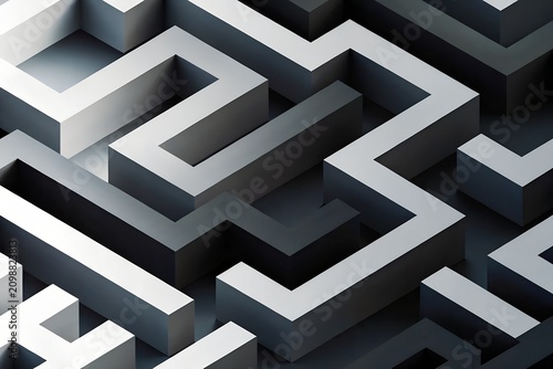 Charcoal grey concrete maze texture background with geometric labyrinth pattern