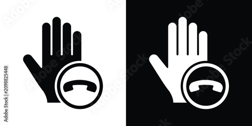 Foto Vector icon set featuring a raised stop hand combined with a phone receiver hang-up symbol, perfect for hang up or call decline designs