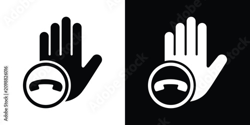 Fotografía Vector icon set featuring a raised stop hand combined with a phone receiver hang-up symbol, perfect for hang up or call decline designs