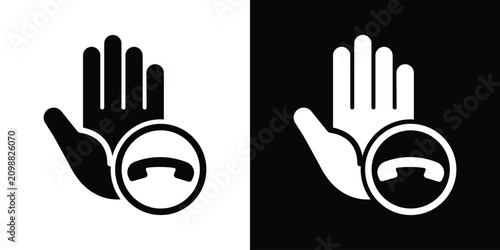 Photos Vector icon set featuring a raised stop hand combined with a phone receiver hang-up symbol, perfect for hang up or call decline designs