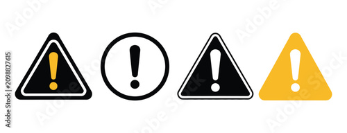 Hazard Warning Sign Set, triangular red and white road signs, exclamation point icons, traffic safety symbols, danger and risk alert, vector illustration