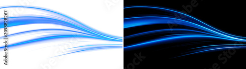 Rolling Blue Light Stream With Striped Glowing Ribbons And Transparent Background For Wide Banner Design