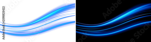 Sweeping Blue Light Wave With Glossy Glowing Ribbons And Transparent Background For Wide Banner Design