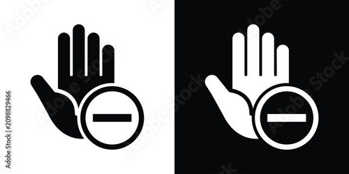 Cuadro en lienzo Minimalist vector icon showing a raised hand and a minus subtraction sign inside a circle, symbolizing remove, decline, restriction, or negative action