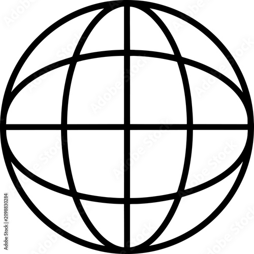 Tableau sur toile Simple black and white globe icon with latitude and longitude lines