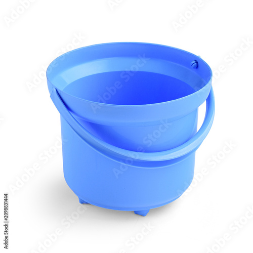A blue bucket on a white background.
