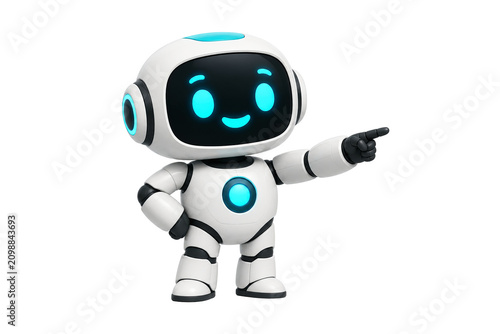 Smart robot character showing direction isolated on transparent background