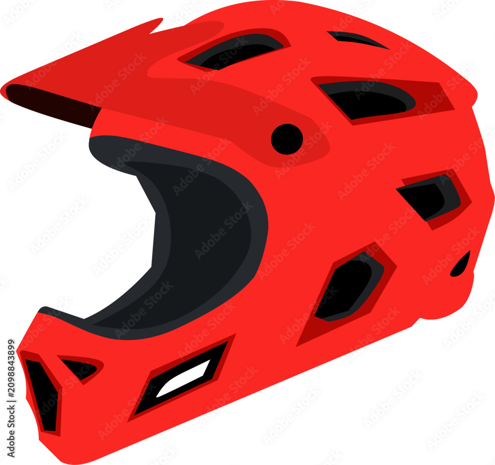 Obraz premium Red Mountain Bike Helmet Flat Design Vector Illustration