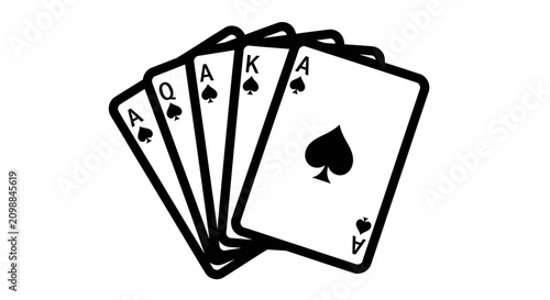 Four aces fan of playing cards on white background minimalist graphic design