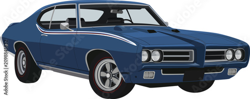 Konstfotografi Blue Classic American Muscle Car Coupe Vector Illustration