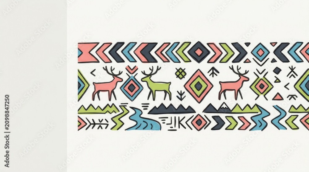 Obraz premium Chukchi Textile Stripe Doodle. Isolated doodle of a bold Chukchi textile stripe motif with marker outlines and solid color blocks against a clean ligh