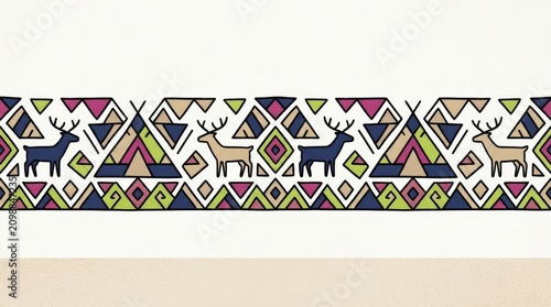 Chukcha Textile Stripe Doodle. Isolated doodle of a bold Chukcha textile stripe motif with marker outlines and solid color blocks on a light surface