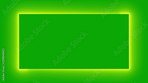 neon square frame overlay 4k, glowing neon rectangle border pulsing animation green screen video, live streaming neon sign frame effect. alpha channel seamless loop.