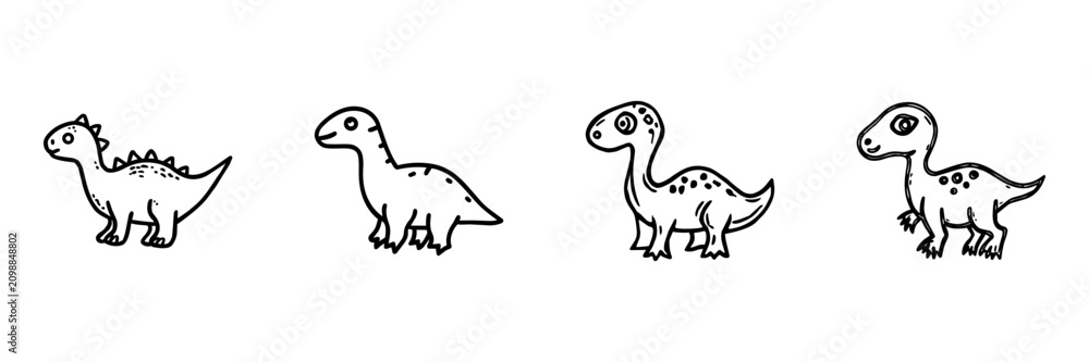 Fototapeta premium Dinosaur Hand Drawn Doodle Icon Set. Cute Prehistoric Reptile Sketch Symbol Collection For Kids, Education, Museum, And Jurassic Theme Use. Isolated Vector Illustration