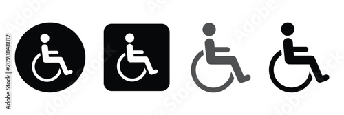 Wheelchair Accessibility Icons Set, disability and mobility aid symbols, handicap accessibility signs, ADA compliant graphics, inclusive facility indicators, vector illustration