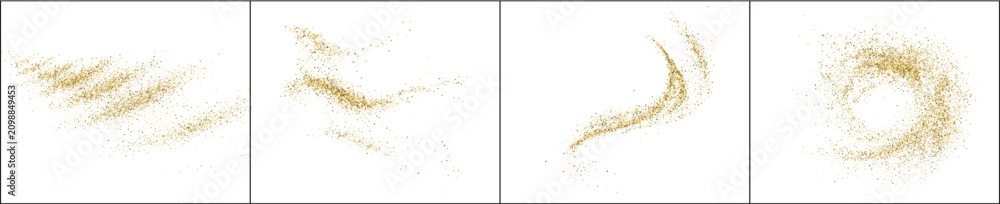 Fototapeta premium gold Transparent png of golden glittering sparkle dust swirls with shiny wave strokes shimmering glitter design elements isolated on transparent white background for luxury decoration overlay stars