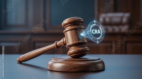Wooden Gavel with Glowing Holographic CRA Cyber Resilience Act