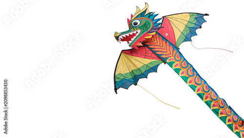Tableau sur toile Colorful dragon kite flying toy fun wind outdoor childhood recreation asset isol