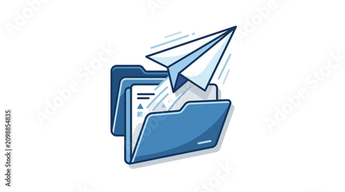 A blue folder icon with a paper airplane flying out of it