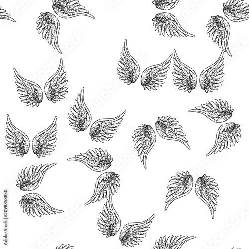 Bild auf Leinwand seamless pattern freedom wings hand drawn