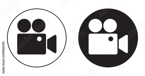 Bild auf Leinwand Retro film camera icon inside circle outline and solid black circle modern symbol for vintage movie making
