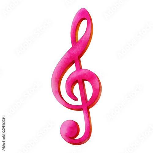 Watercolor illustration music note treble clef, isolated on transparent background