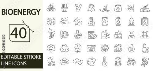 Bild auf Leinwand 40 Bioenergy Icons Set – Renewable Energy, Biomass, Biofuel, Sustainable Power, Green Technology, Environmental Conservation, and Clean Energy Vector Icons
