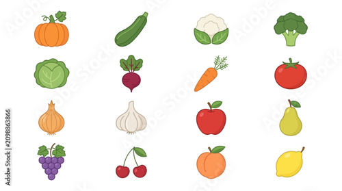 A collection of colorful ripened farm produce including various nutritious vegetables and fresh garden fruits arranged for healthy eating habits and dietary planning in this organized food